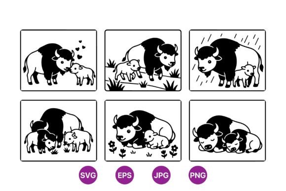 Download Cute Buffalo Mom and Baby SVG - Mom and baby svg Collection