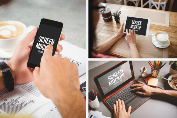 Download Devices at a Cafe Mockup Set - Cafe mockup Collection