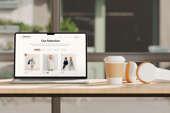 Download Baby Laptop Desk Setup Cafe Mockup - Cafe mockup Collection